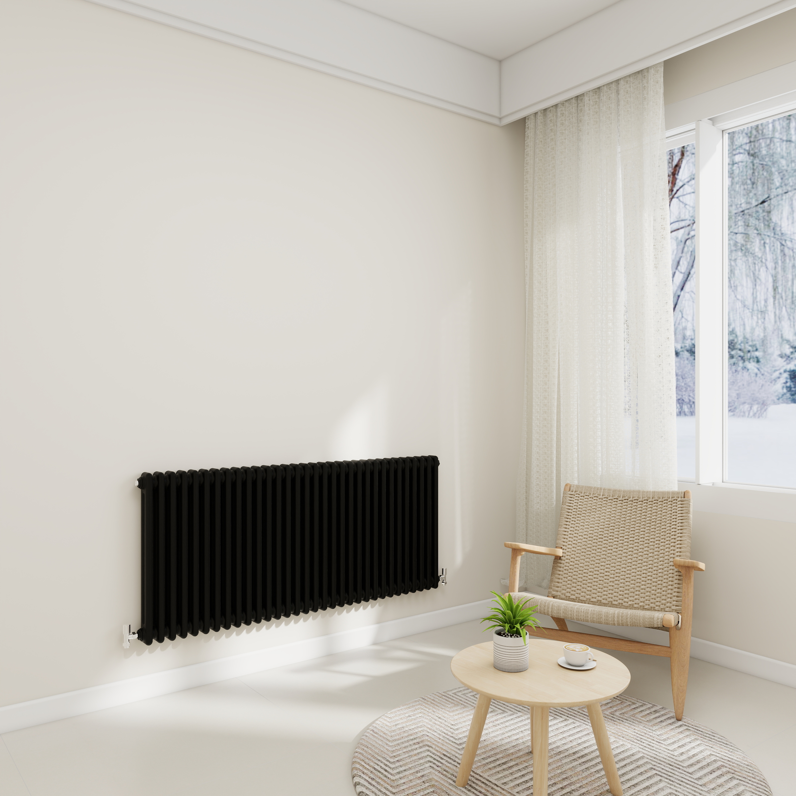 STECHHOMES Traditional Cast Iron Style Column Radiator | Horizontal 2 & 3 Column Central Heating Rad — 600x1460mm 2 Column Black