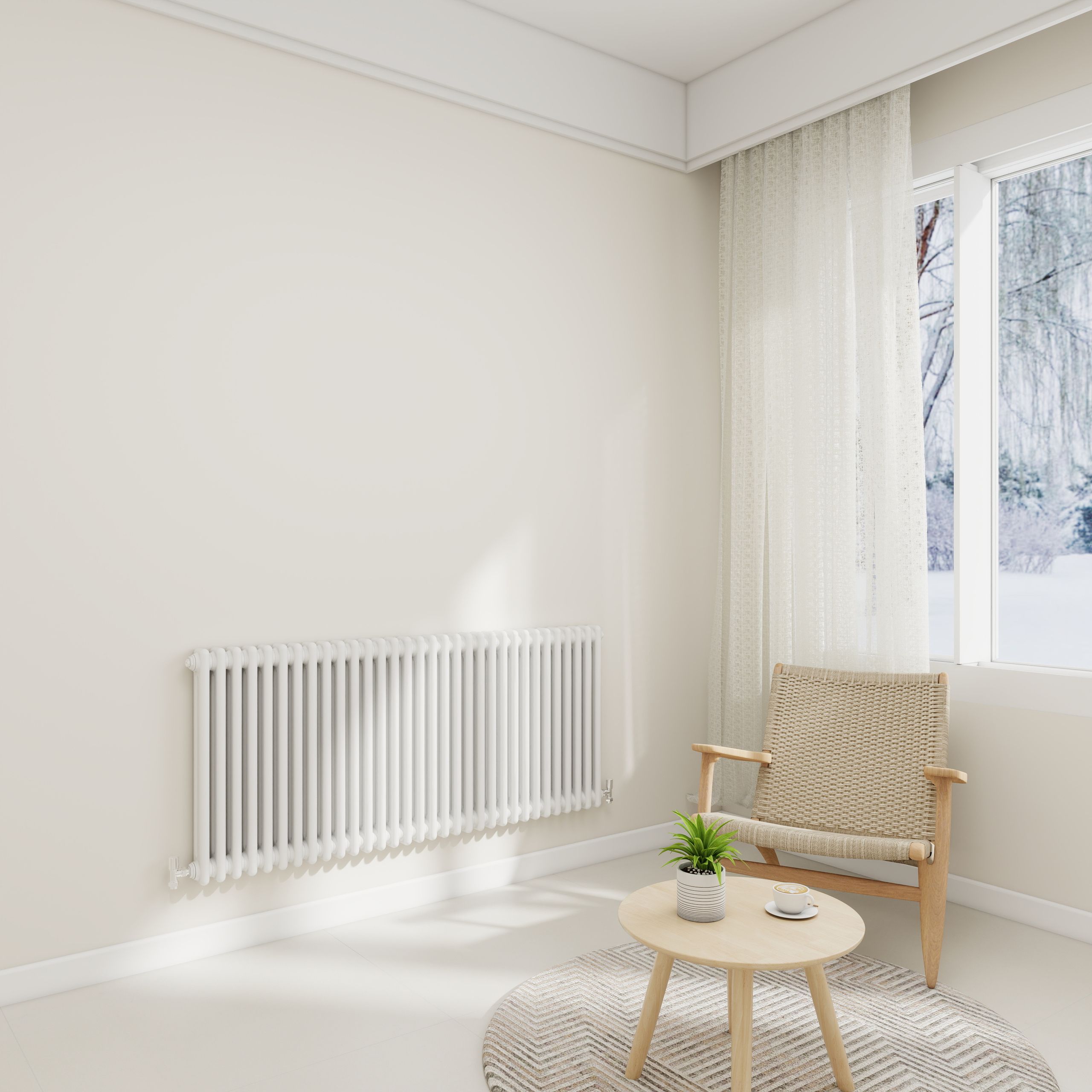 STECHHOMES Traditional Cast Iron Style Column Radiator | Horizontal 2 & 3 Column Central Heating Rad — 600x1460mm 2 Column White
