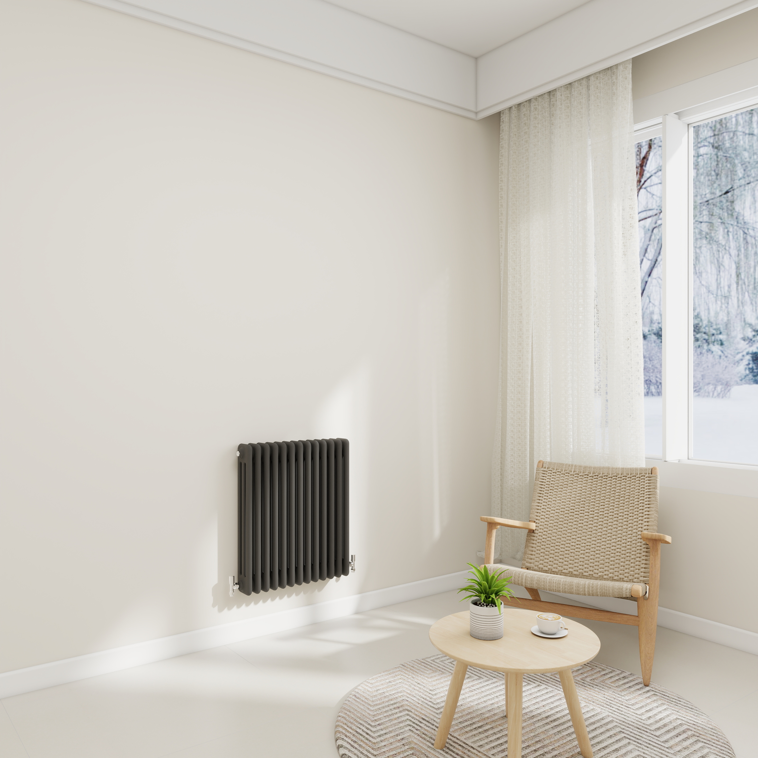 STECHHOMES Traditional Cast Iron Style Column Radiator | Horizontal 2 & 3 Column Central Heating Rad — 600x605mm 3 Column Anthracite