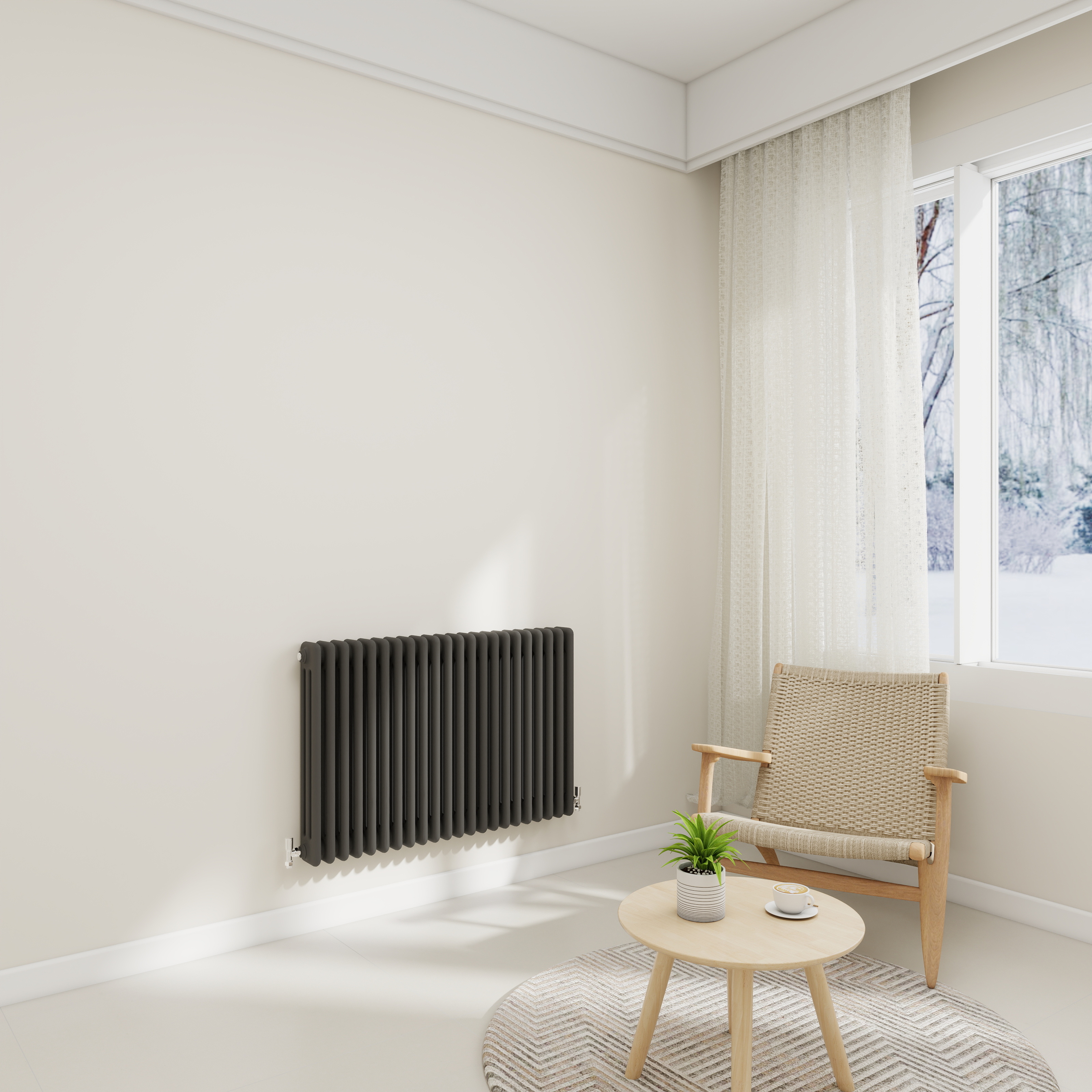 STECHHOMES Traditional Cast Iron Style Column Radiator | Horizontal 2 & 3 Column Central Heating Rad — 600x1010mm 3 Column Anthracite