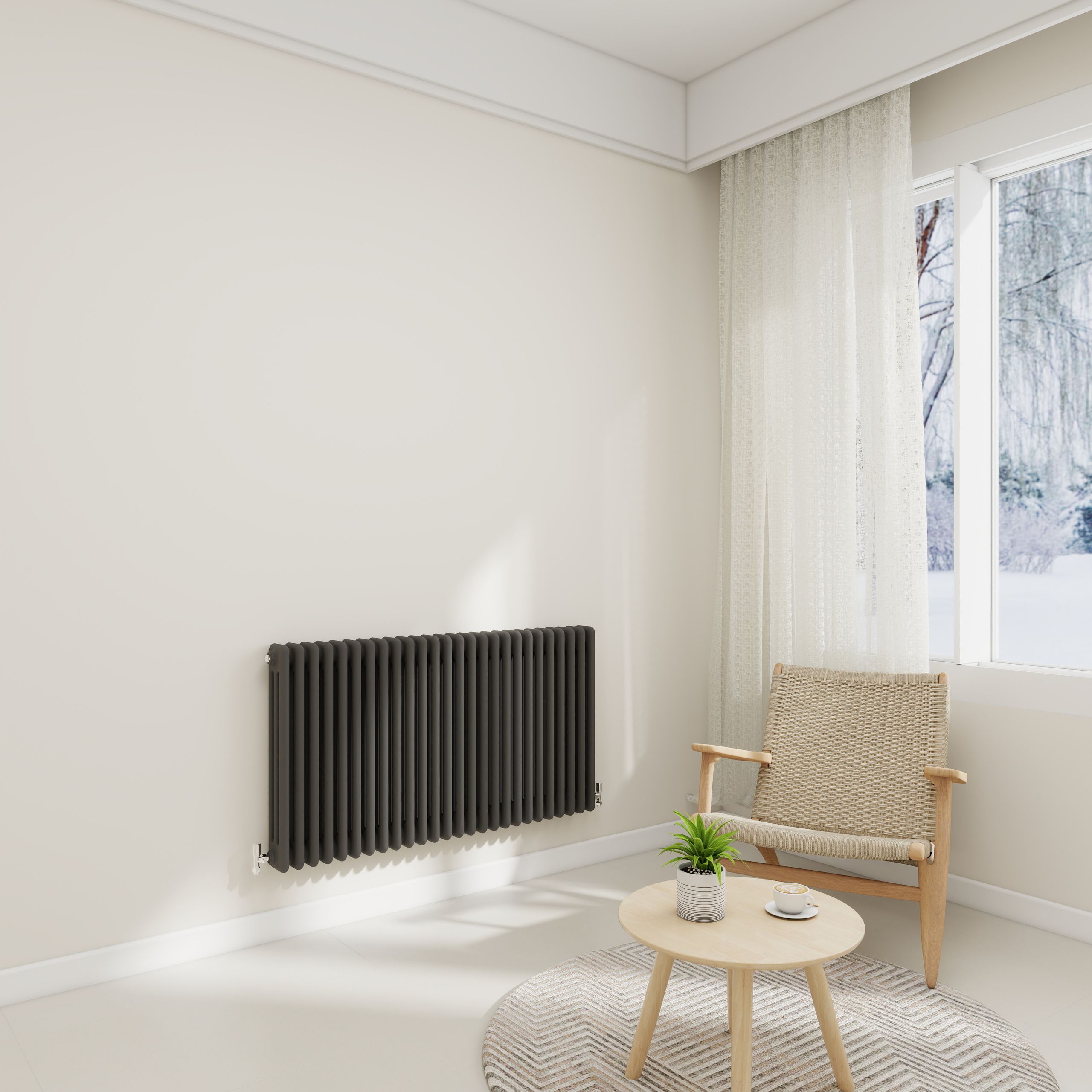 STECHHOMES Traditional Cast Iron Style Column Radiator | Horizontal 2 & 3 Column Central Heating Rad — 600x1190mm 3 Column Anthracite
