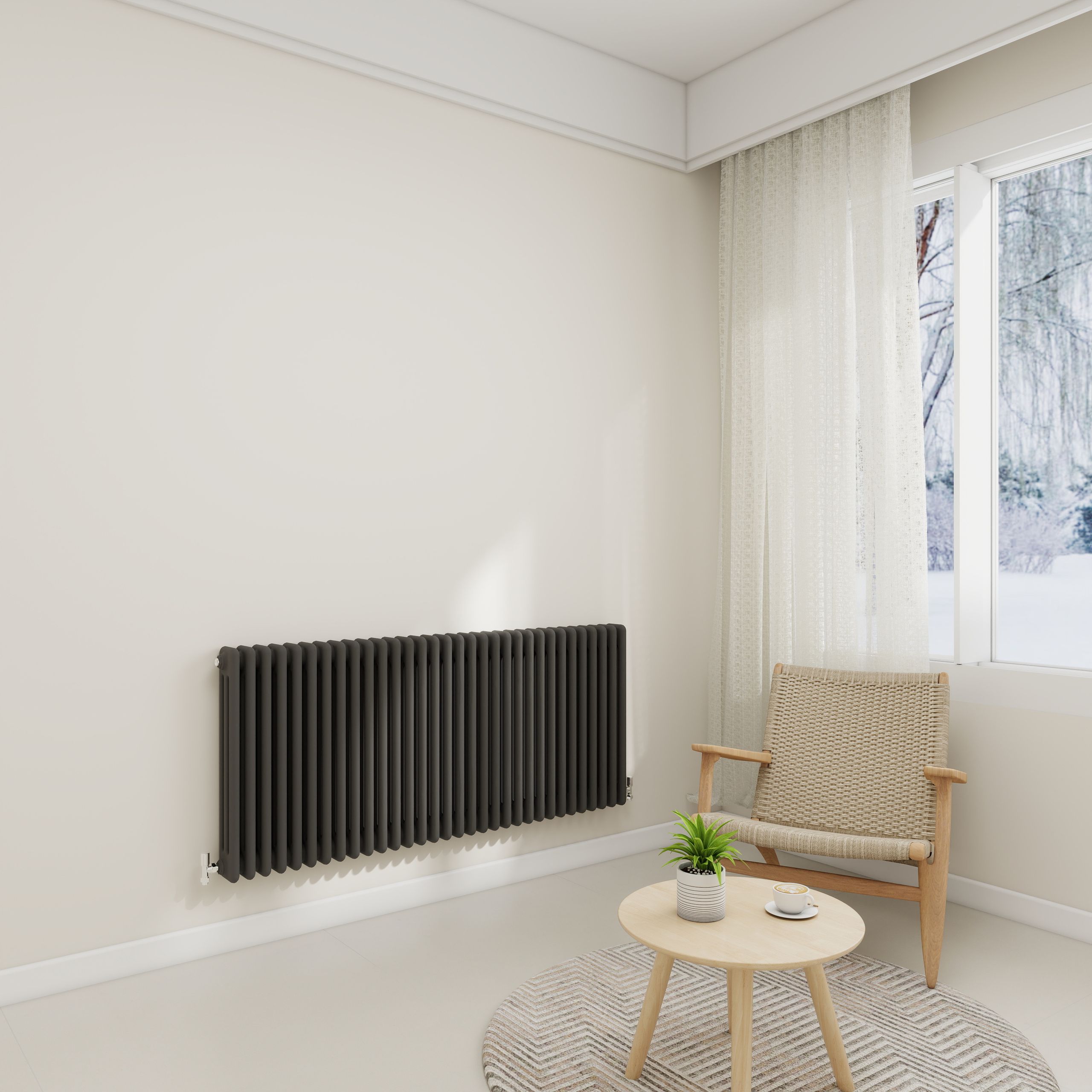 STECHHOMES Traditional Cast Iron Style Column Radiator | Horizontal 2 & 3 Column Central Heating Rad — 600x1460mm 3 Column Anthracite