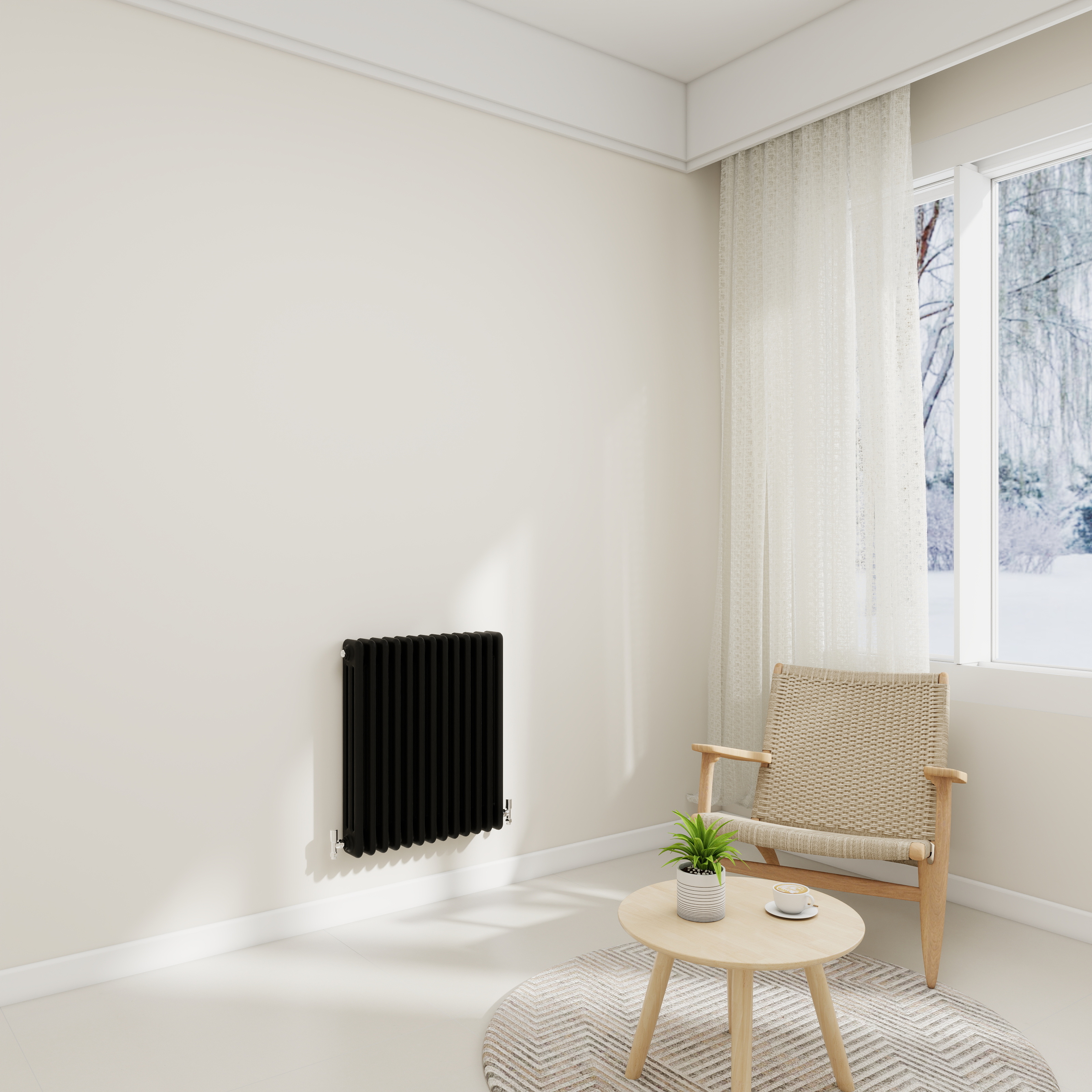 STECHHOMES Traditional Cast Iron Style Column Radiator | Horizontal 2 & 3 Column Central Heating Rad — 600x605mm 3 Column Black