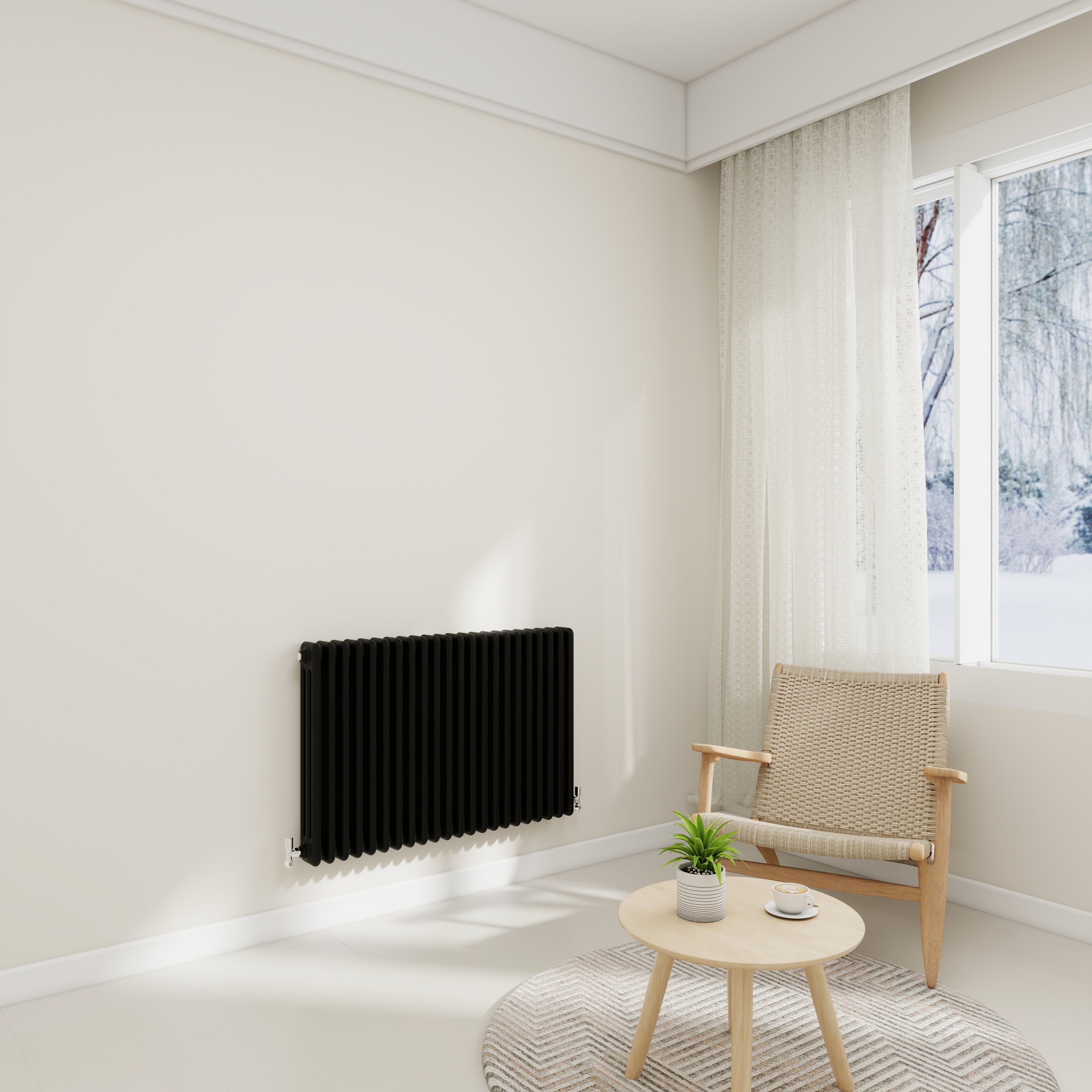 STECHHOMES Traditional Cast Iron Style Column Radiator | Horizontal 2 & 3 Column Central Heating Rad — 600x1010mm 3 Column Black