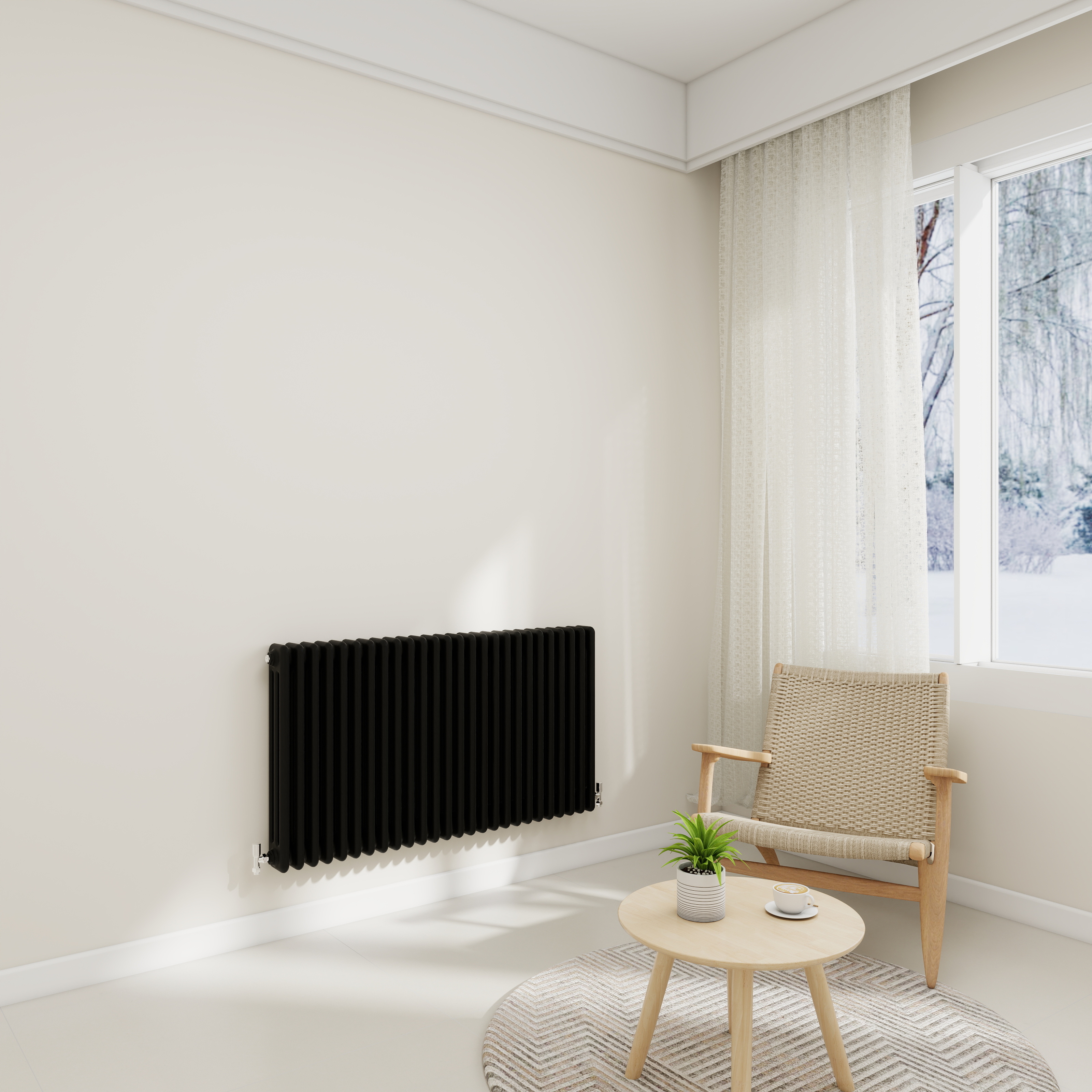 STECHHOMES Traditional Cast Iron Style Column Radiator | Horizontal 2 & 3 Column Central Heating Rad — 600x1190mm 3 Column Black