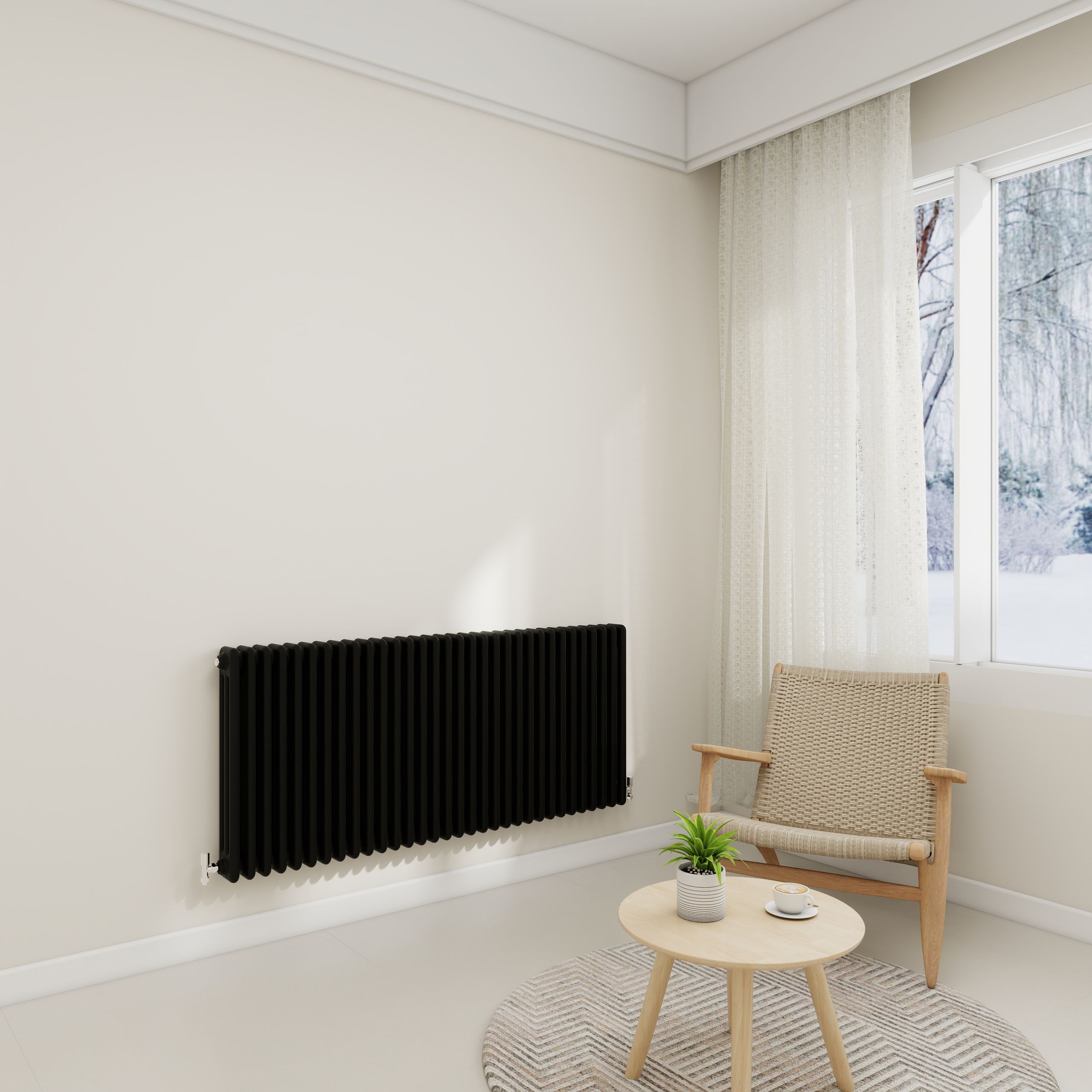 STECHHOMES Traditional Cast Iron Style Column Radiator | Horizontal 2 & 3 Column Central Heating Rad — 600x1460mm 3 Column Black