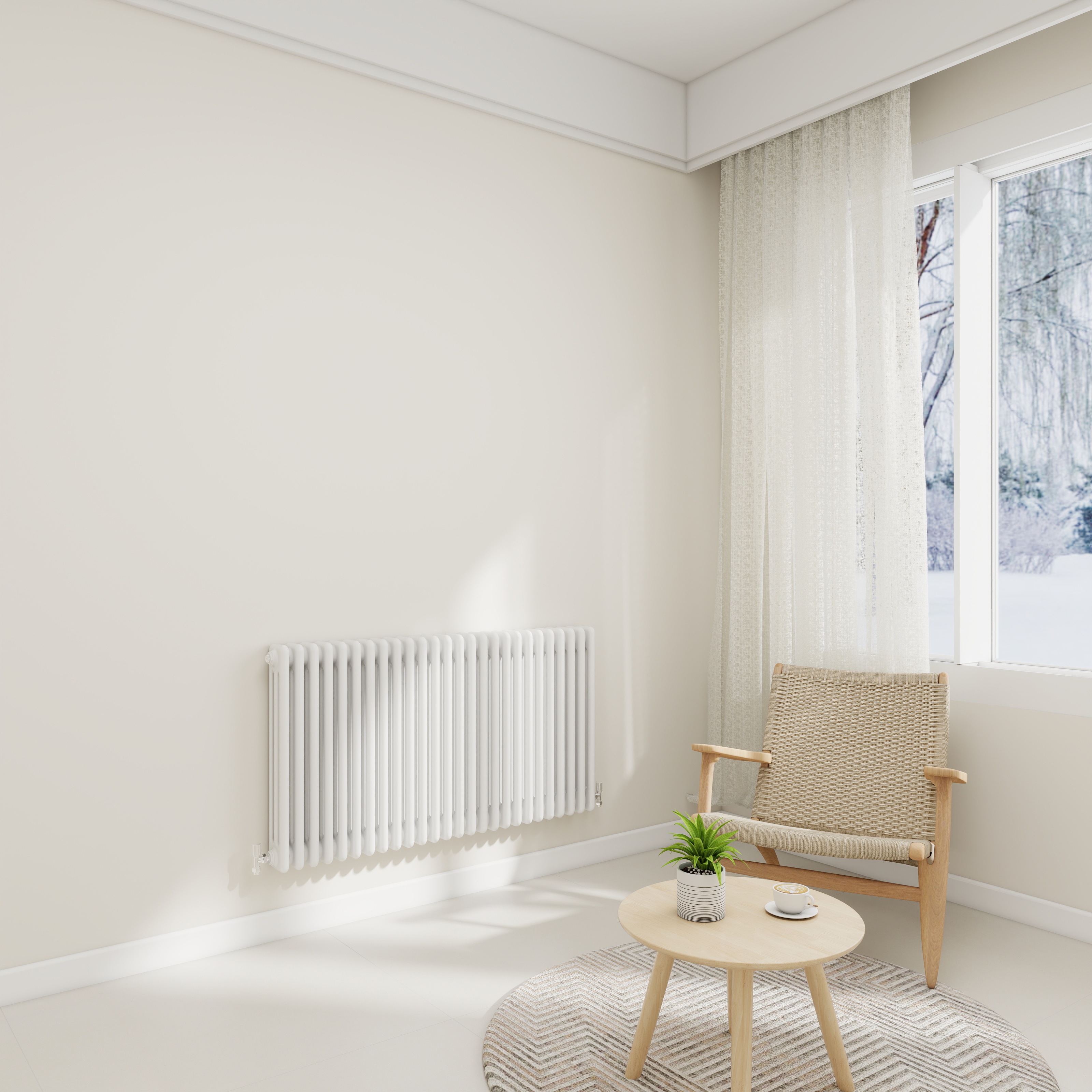 STECHHOMES Traditional Cast Iron Style Column Radiator | Horizontal 2 & 3 Column Central Heating Rad — 600x1190mm 3 Column White