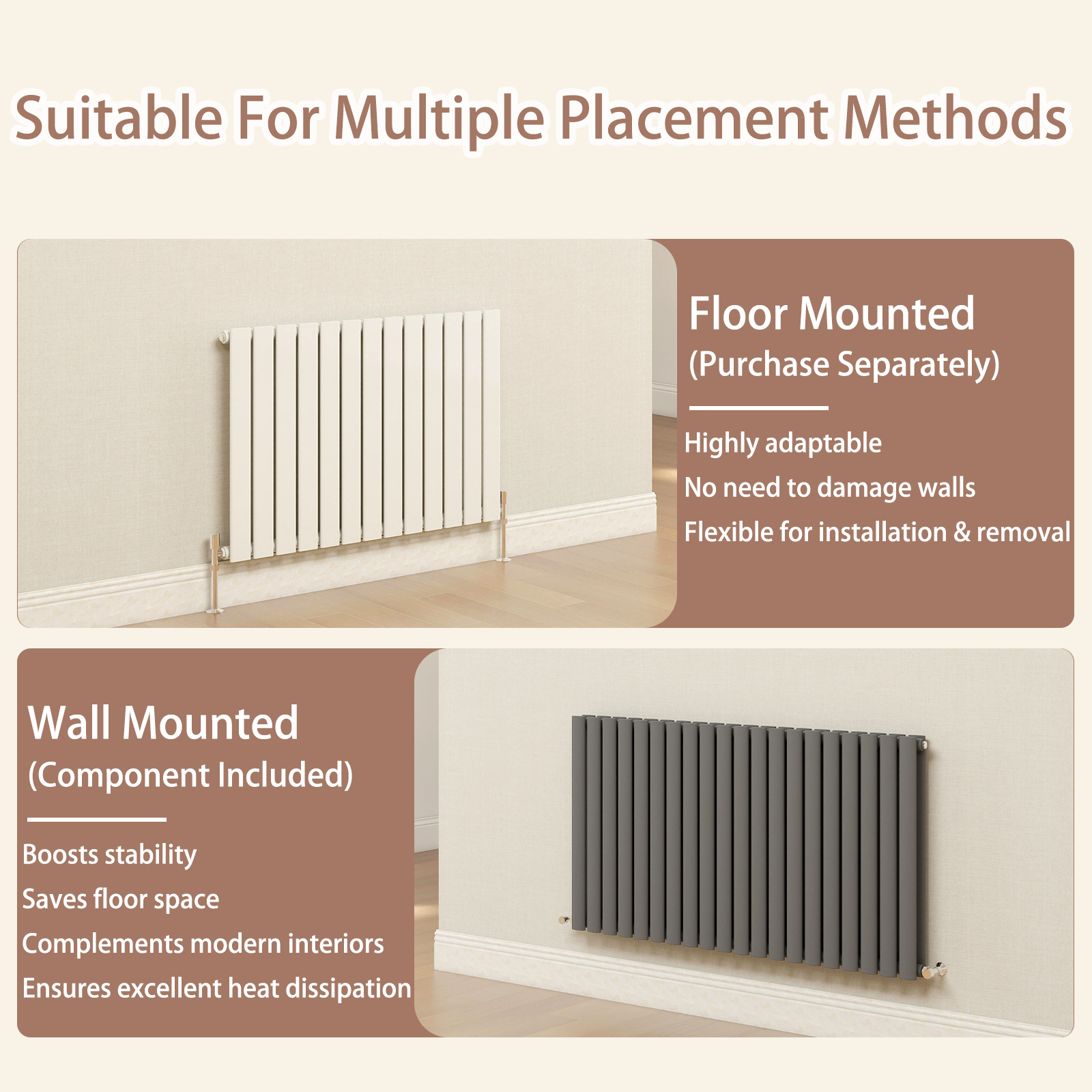 Oval Column Radiator suitable for a range of interior spaces, including bathrooms, bedrooms, living rooms and home offices.