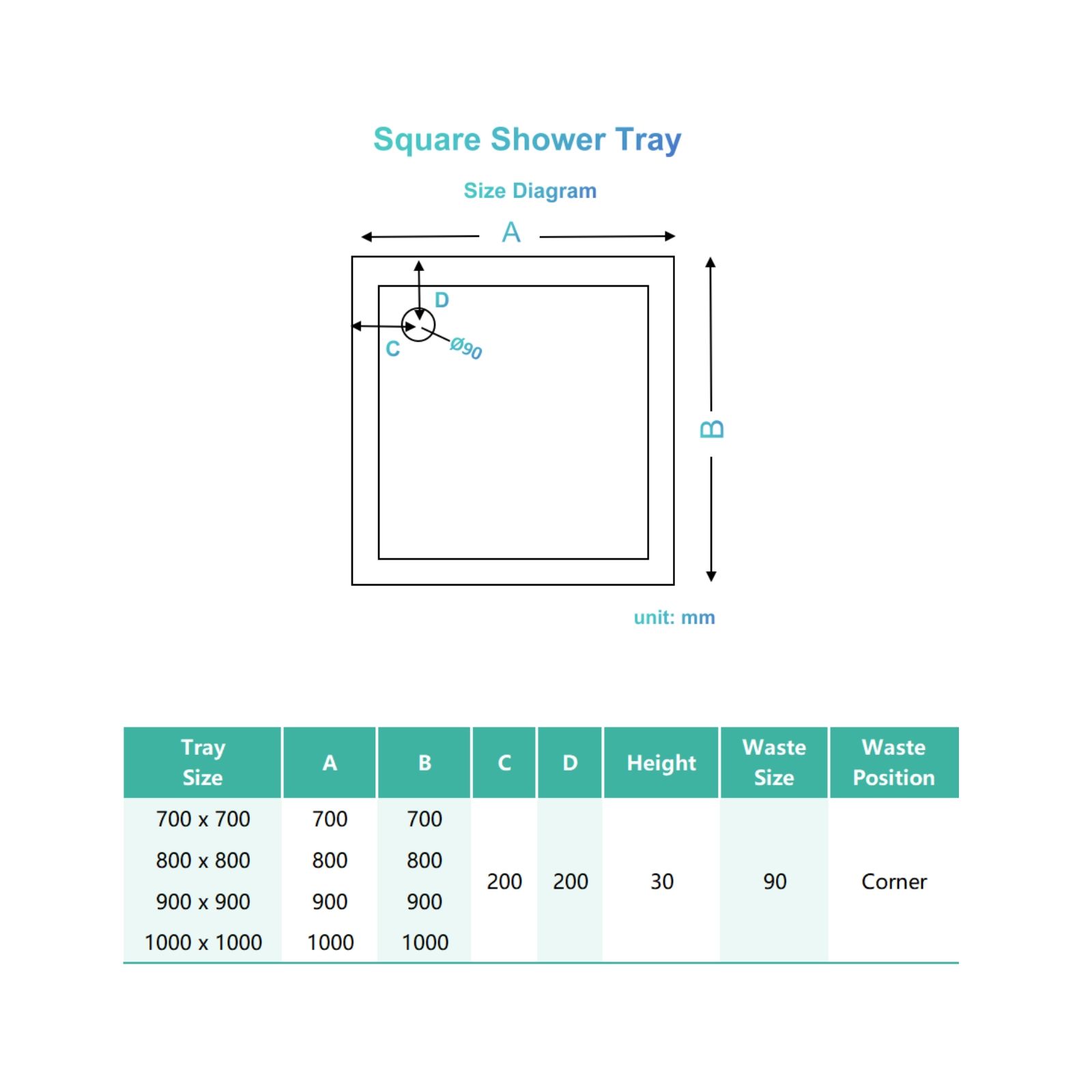 STECHHOMES Simline Rectangle Square Stone Shower Tray Free Waste Trap
