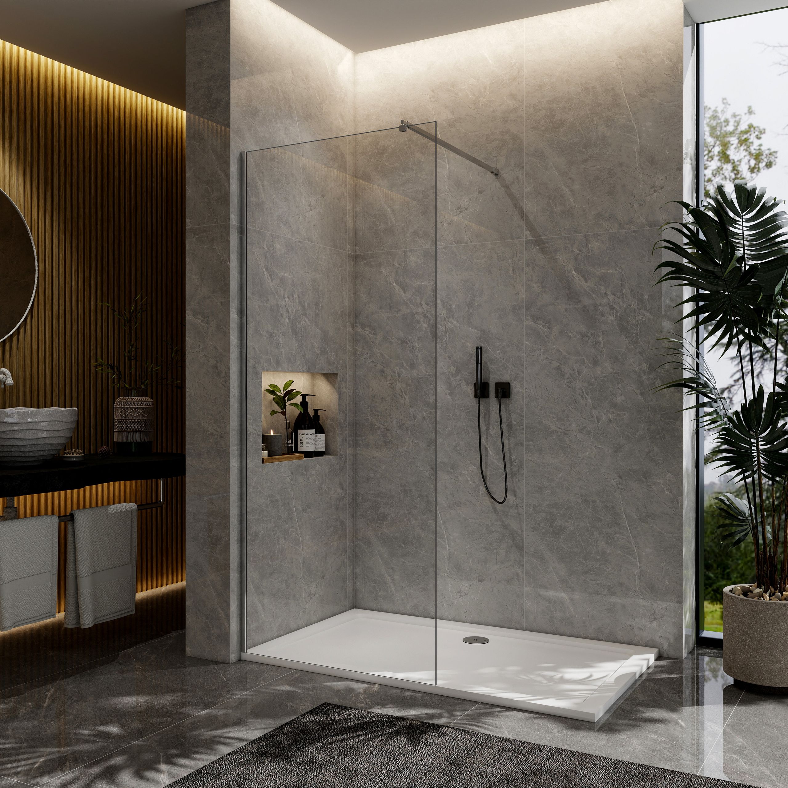 STECHHOMES Walk In Shower Enclosure Screen Wet Room 8mm NANO Glass Panel Cubicle