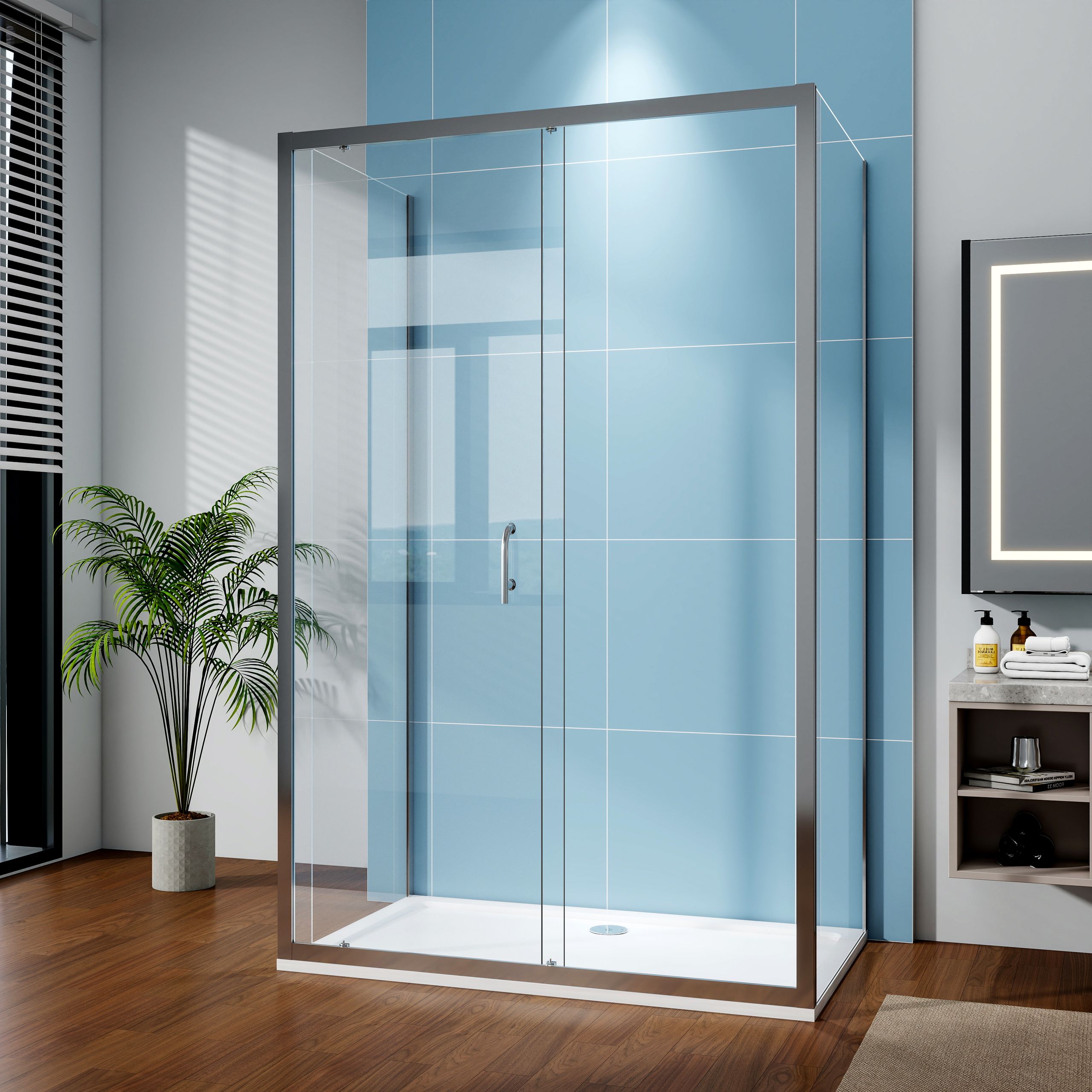 STECHHOMES Sliding Door 3-Sided Shower Enclosure Side Panel Walk In Cubicle Glass Screen