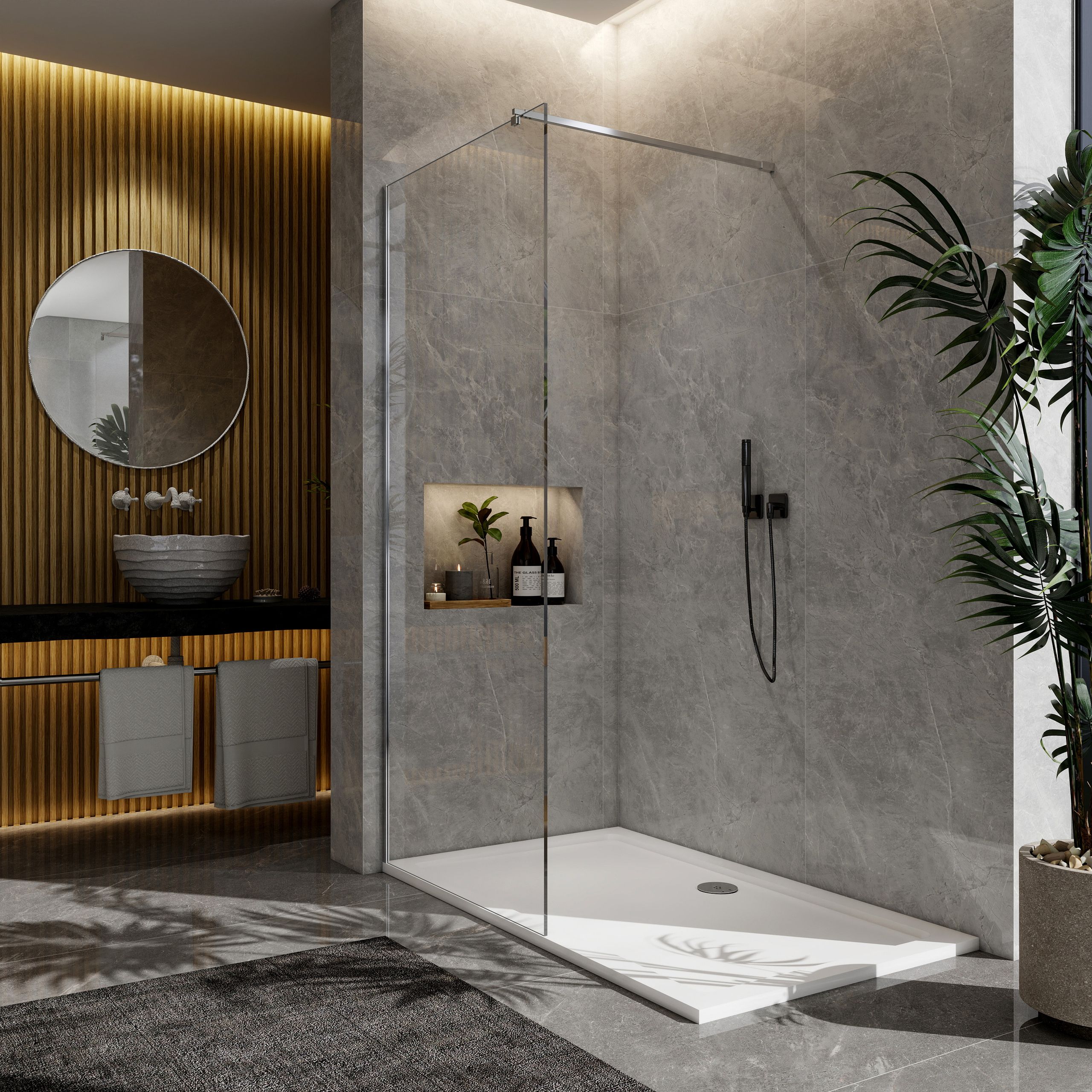 STECHHOMES Walk In Shower Enclosure Screen Wet Room 8mm NANO Glass Panel Cubicle