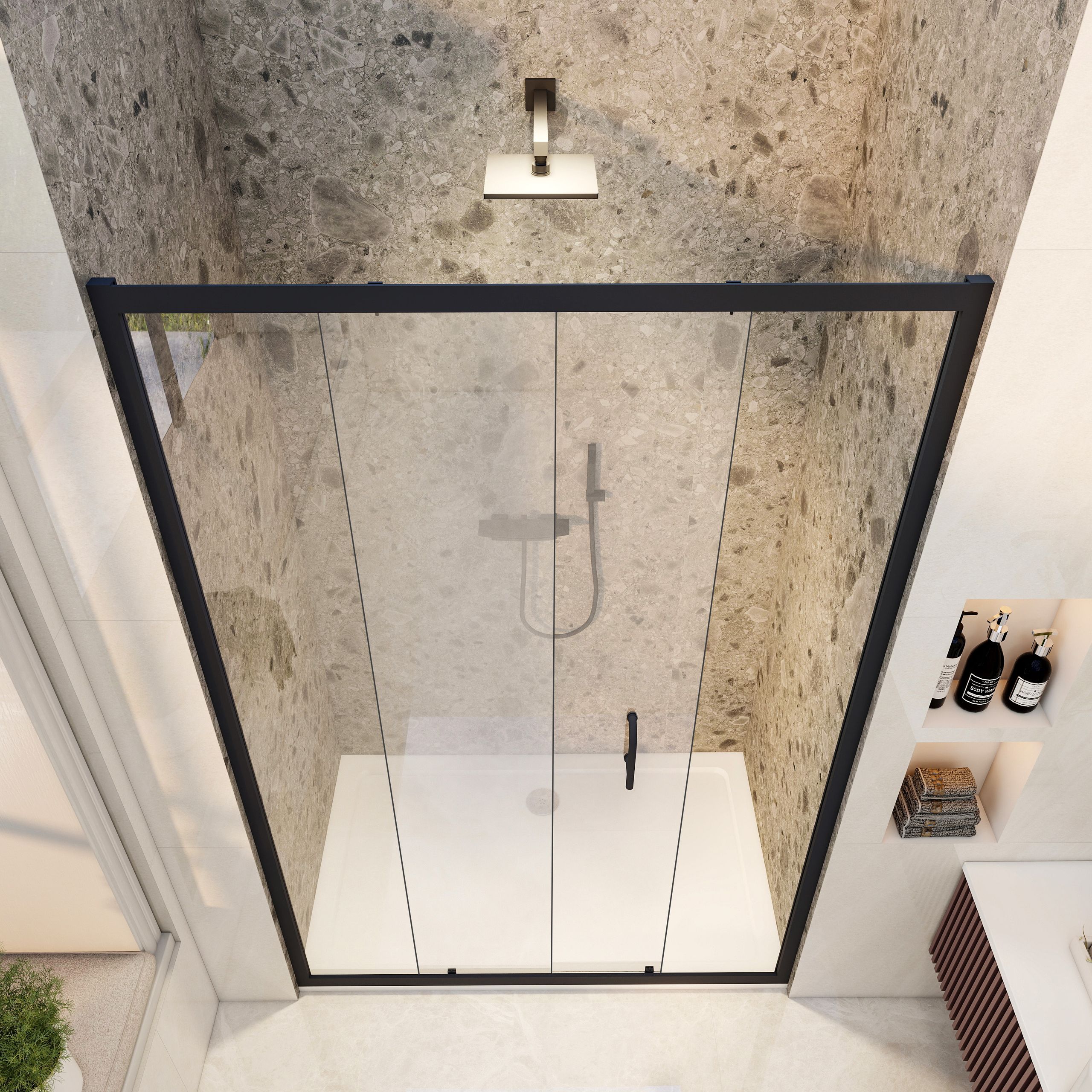 black sliding shower door