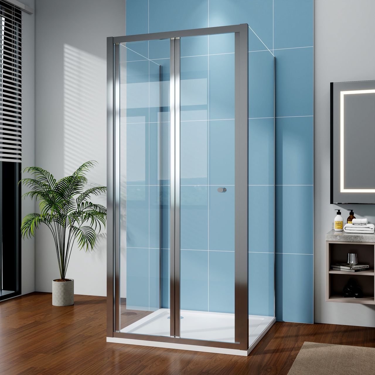 STECHHOMES Bi-Fold Door 3-Sided Shower Enclosure Side Panel Walk In Cubicle Glass Screen