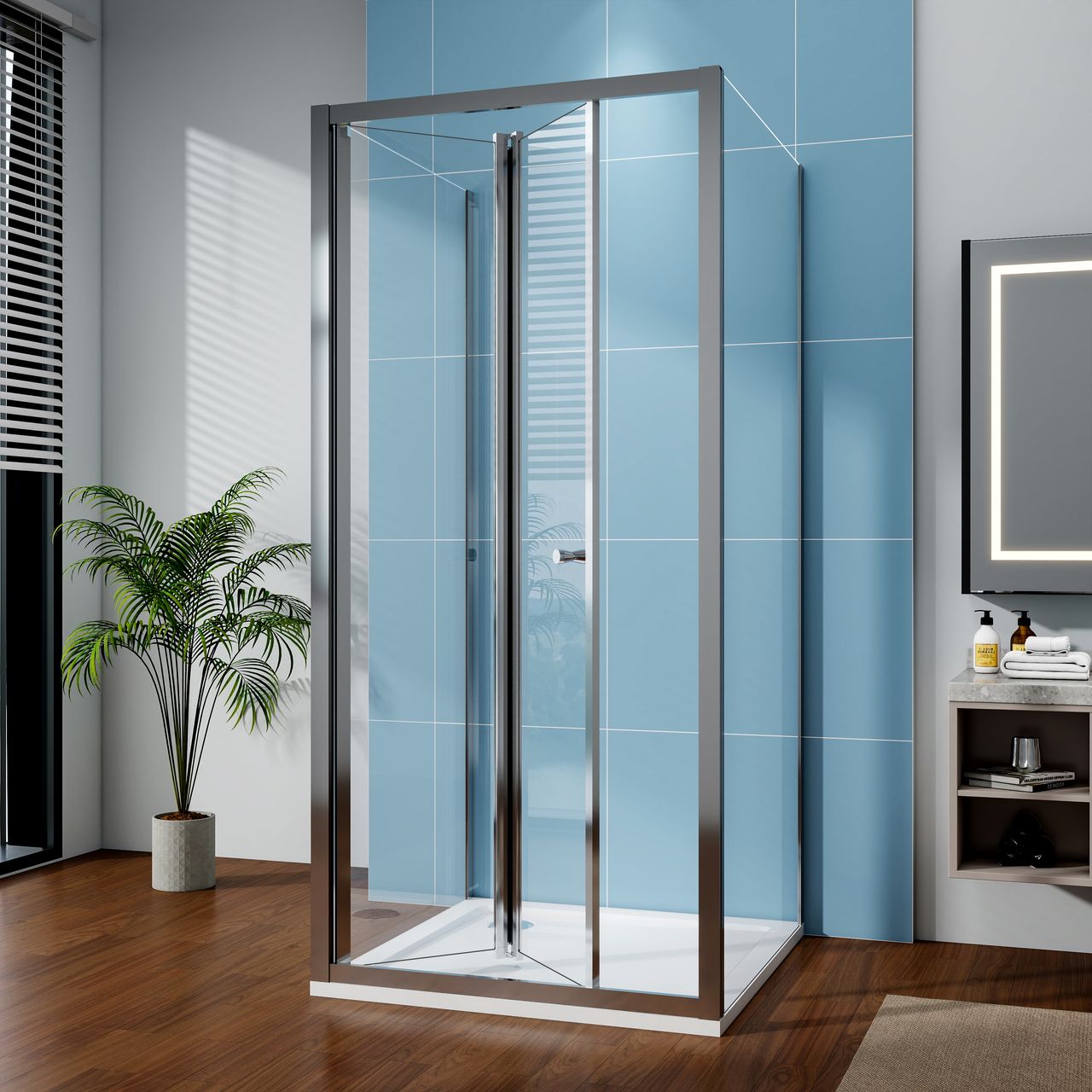 STECHHOMES Bi-Fold Door 3-Sided Shower Enclosure Side Panel Walk In Cubicle Glass Screen