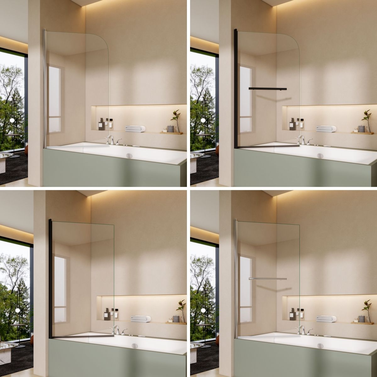 STECHHOMES  800x1400mm 180° Pivot Bath Shower Screen 6mm Glass Door Panel Towel Rail Optional