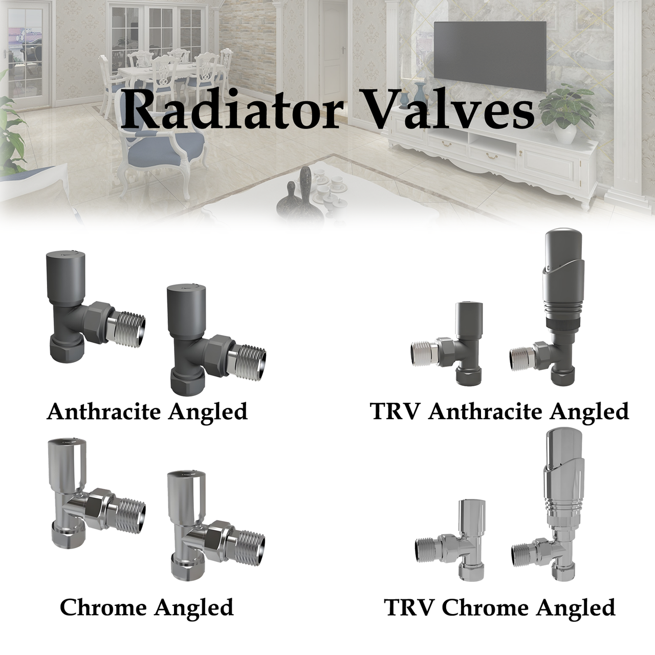 STECHHOMES Angled Thermostatic Radiator Valve Set – Manual & TRV, 15mm x 1/2"
