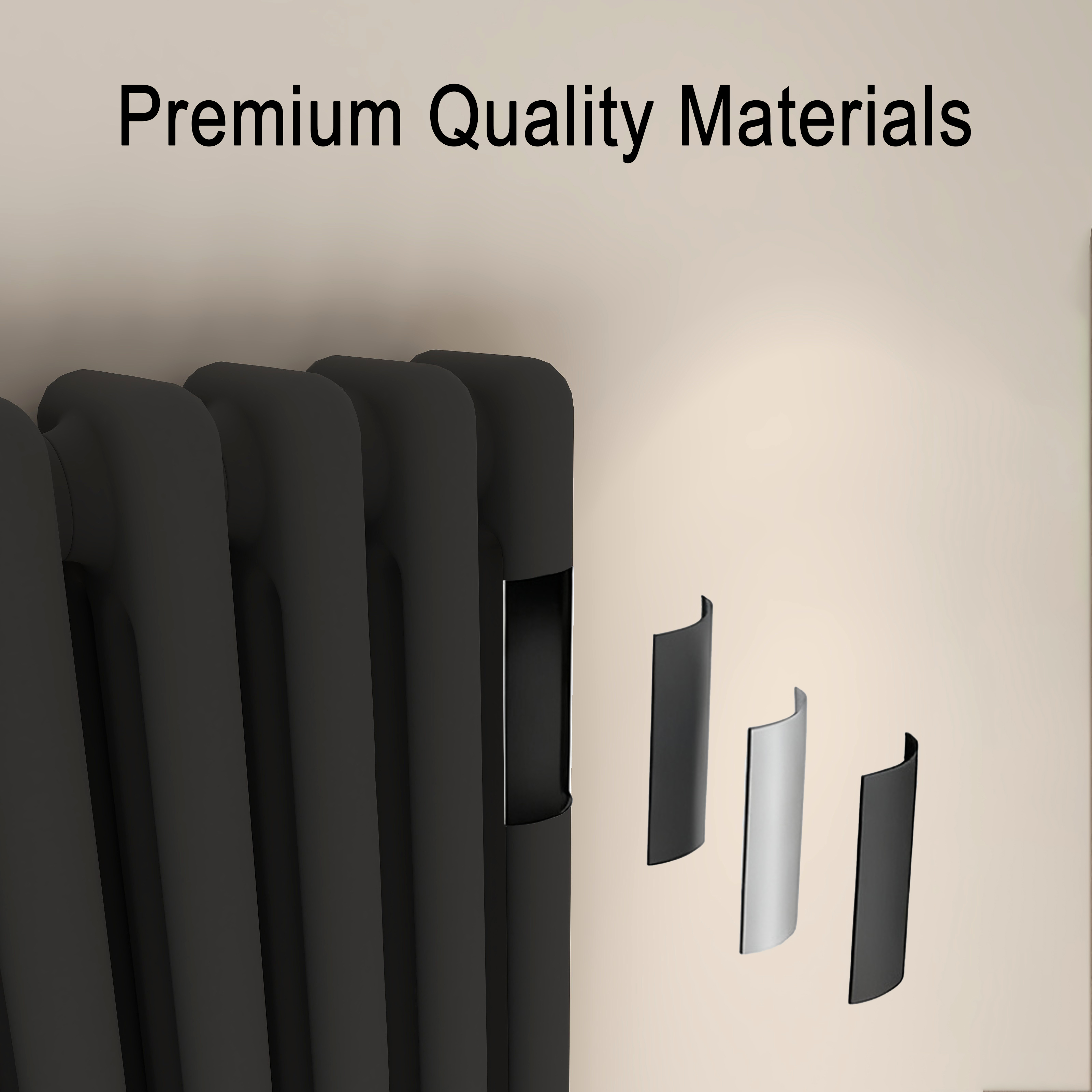 Close-up of an Anthracite 3 Column Cast Iron Column Radiator with Valves, showing the Cast Iron Tube Detail.