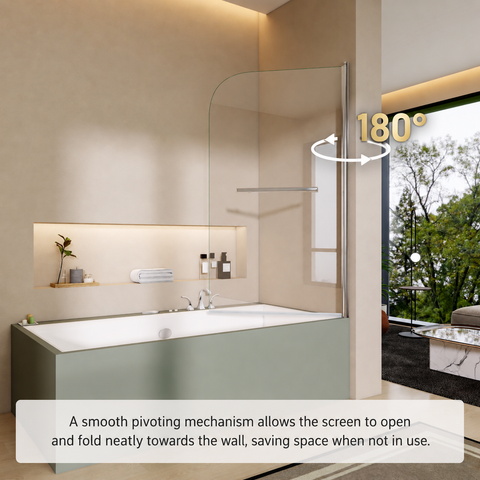 STECHHOMES  800x1400mm 180° Pivot Bath Shower Screen 6mm Glass Door Panel Towel Rail Optional