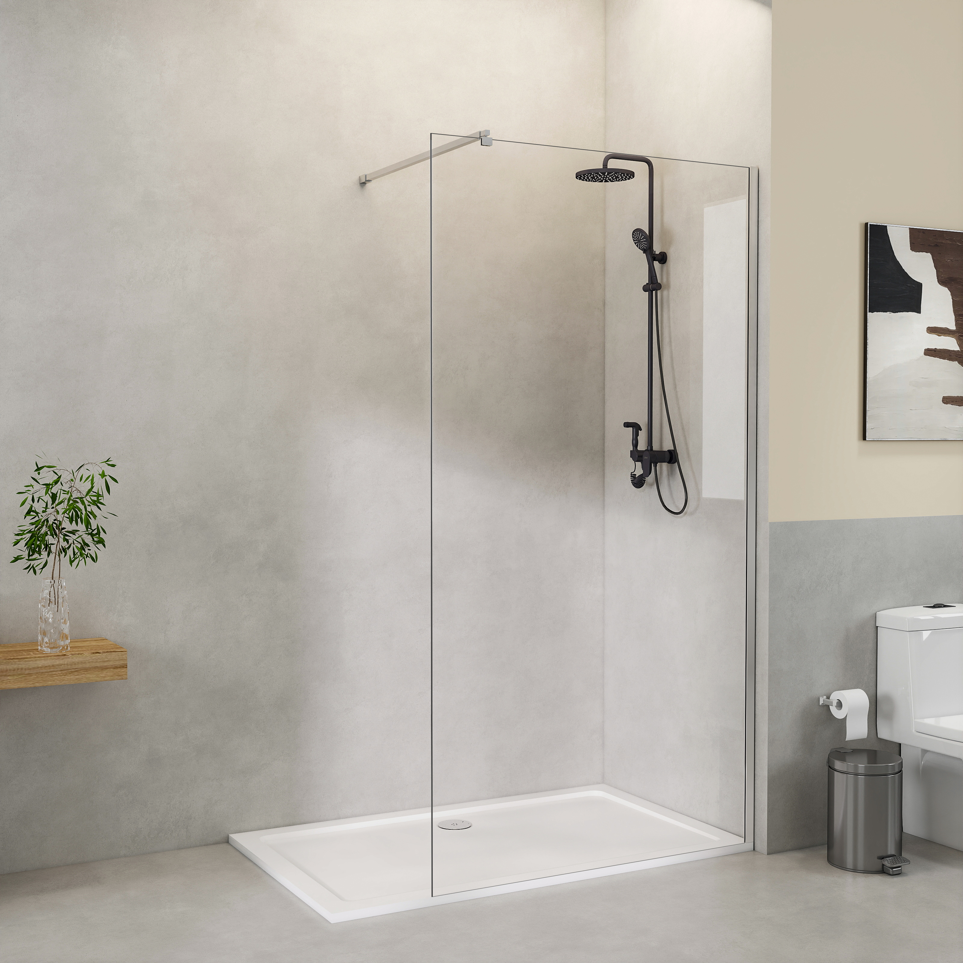 STECHHOMES Walk-In Wet Room Shower Enclosure with Chrome Frame & Tray