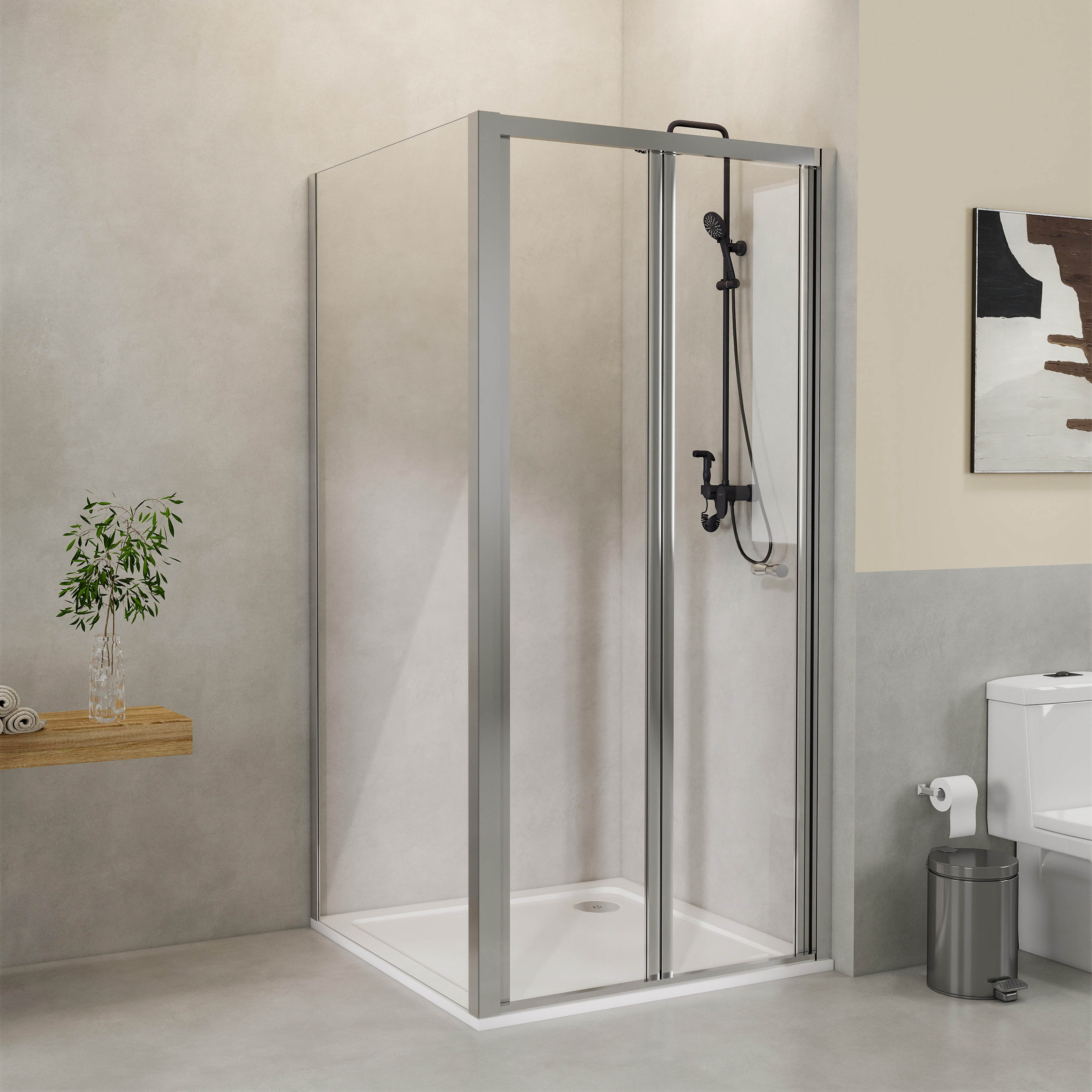 STECHHOMES Bi fold Door Shower Enclosure Walk in Cubicle with Tray & Side Panel 