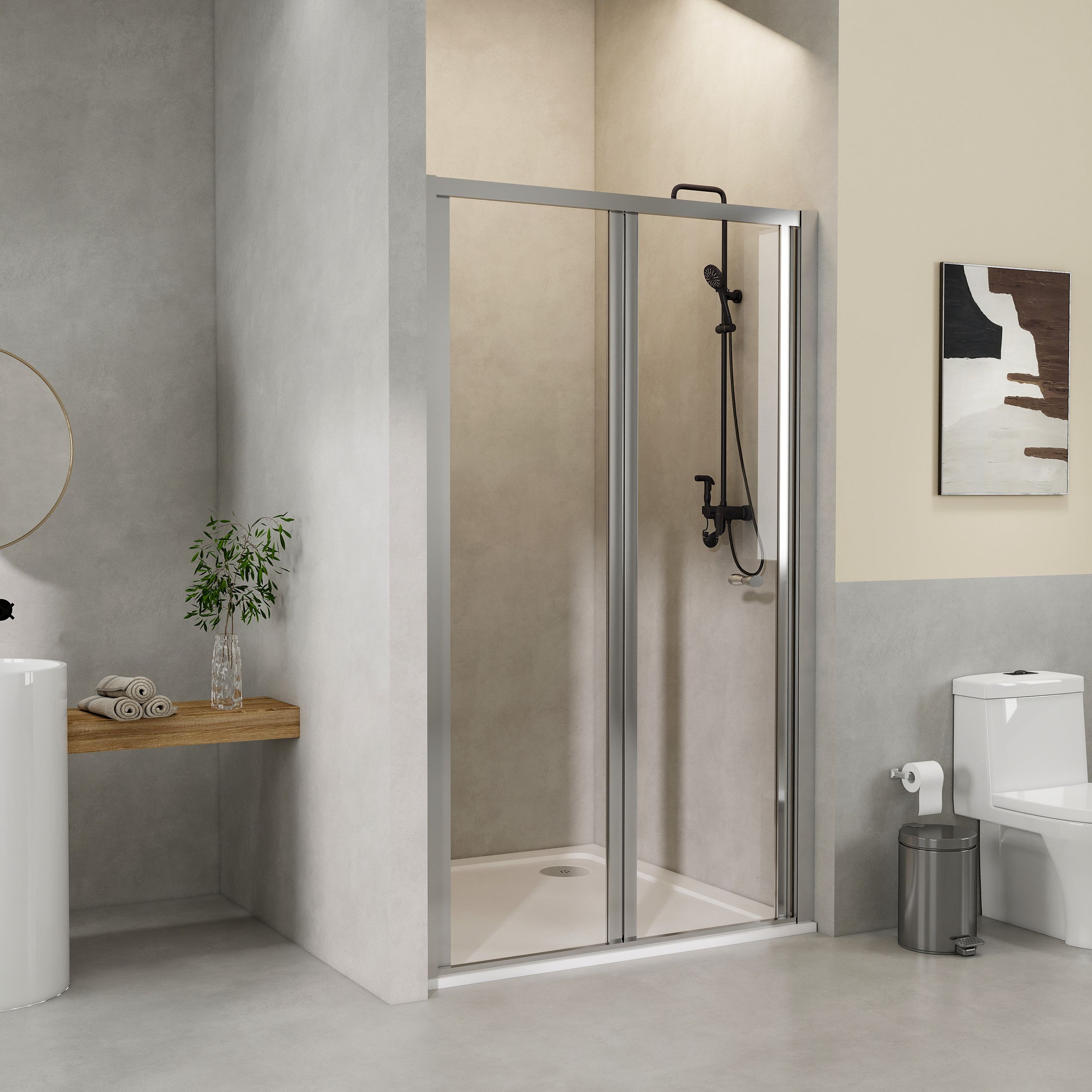 STECHHOMES Framed Bi fold Shower Door 5mm Tempered Glass Shower Enclosure 