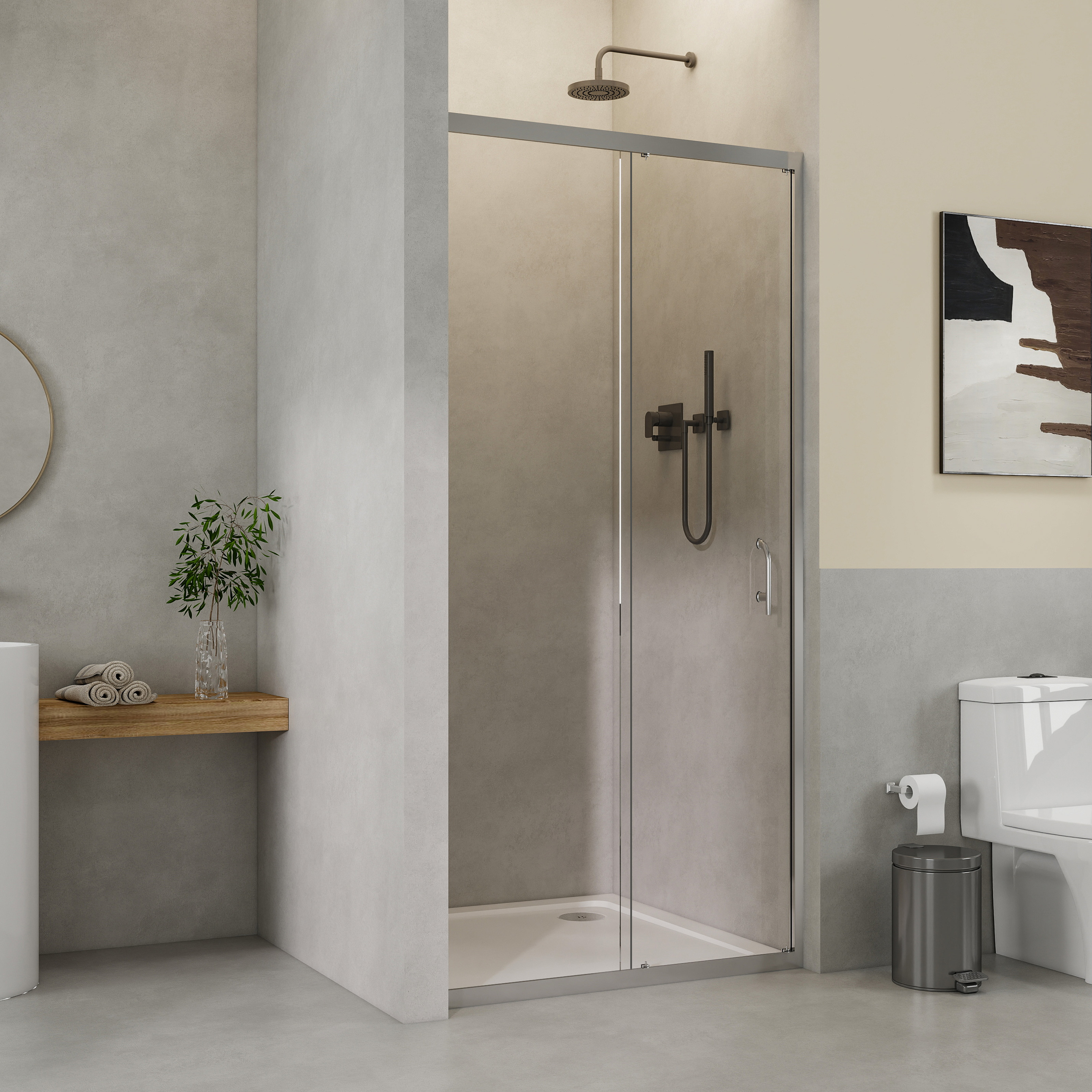 STECHHOMES Sliding Door Shower Enclosure Bathroom 6mm Glass Cubicle with Tray — Door Width:1000mm;Shower Tray:1000x1000mm