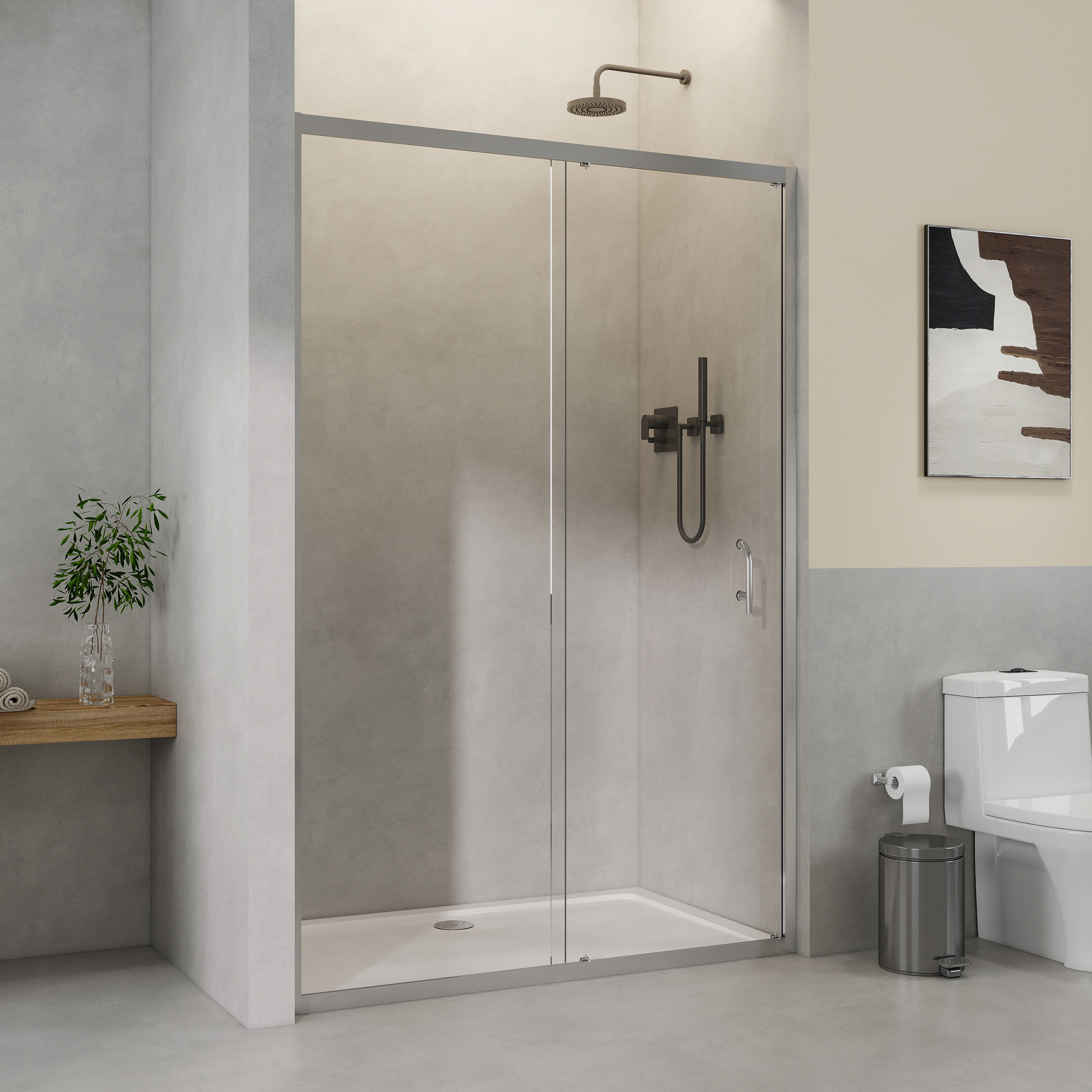 STECHHOMES Sliding Door Shower Enclosure Bathroom 6mm Glass Cubicle with Tray