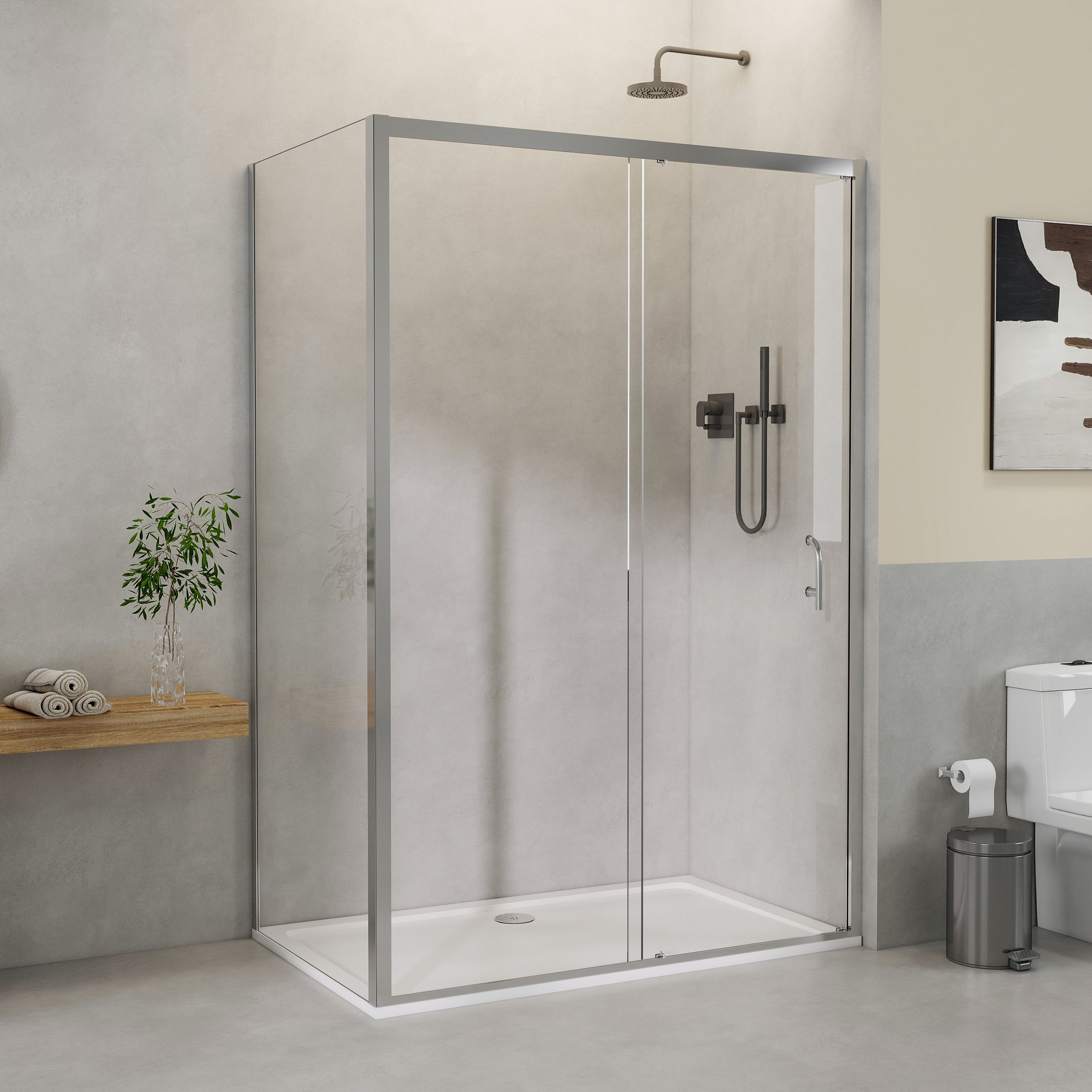 STECHHOMES Sliding Shower Door Walk in Enclosure 6mm Tempered Glass Side Panel with Tray