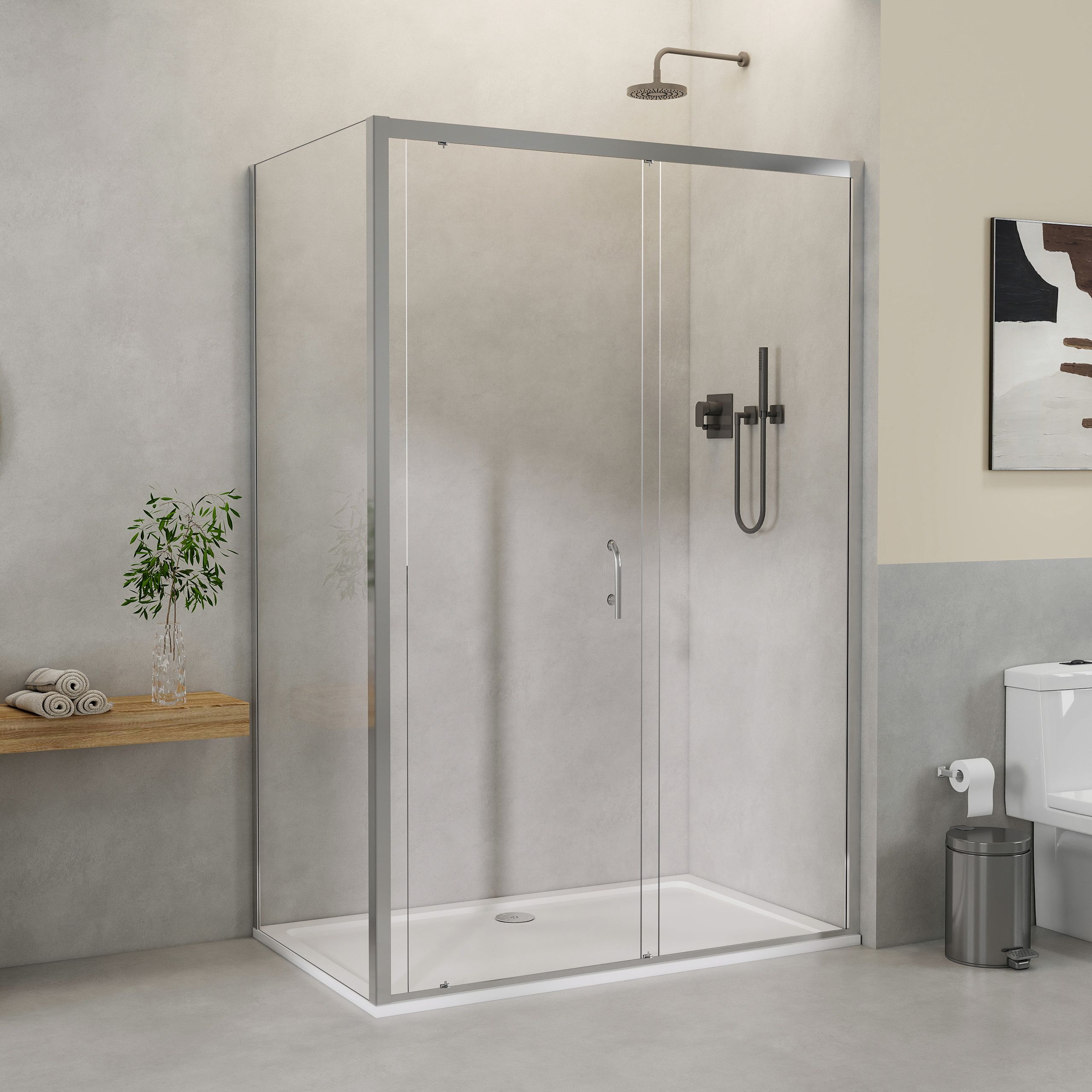 STECHHOMES Sliding Shower Door Walk in Enclosure 6mm Tempered Glass Side Panel with Tray